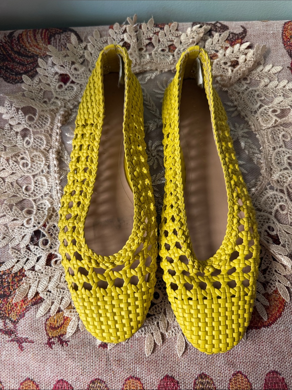 Zara Women’s Yellow Woven Ballet Flats -